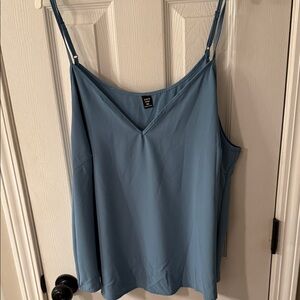 Blue V-Neck Satin Camisole with Adjustable Straps